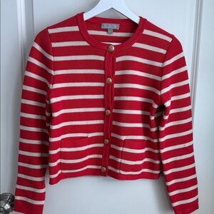 J. Crew Red and Cream Striped Cardigan